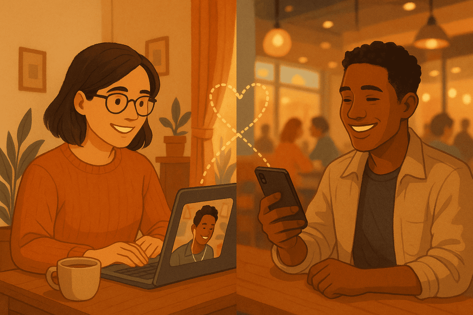 A man and woman sitting at a table with a laptop and a phone